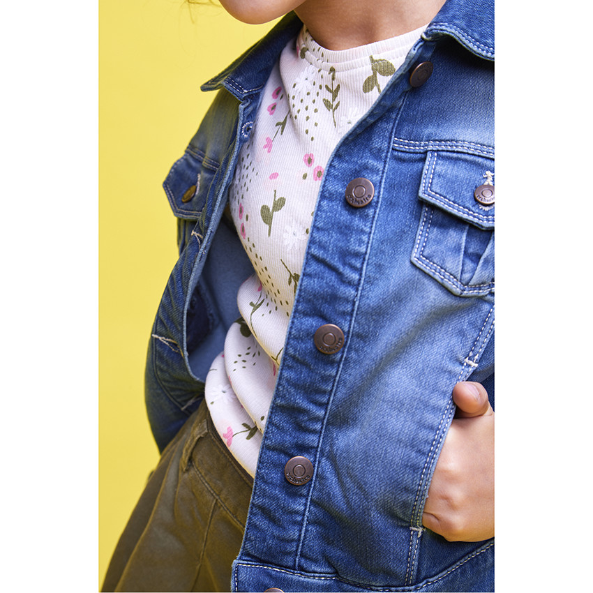 T-shirt manches courtes en jersey côtelé imprimé fleuri pour fille 