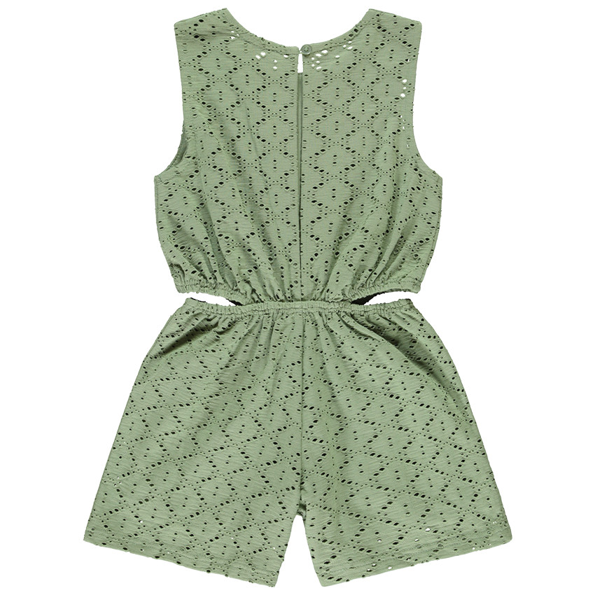 Korte jumpsuit in jacquard fantasie met opengewerkte details voor meisjes 