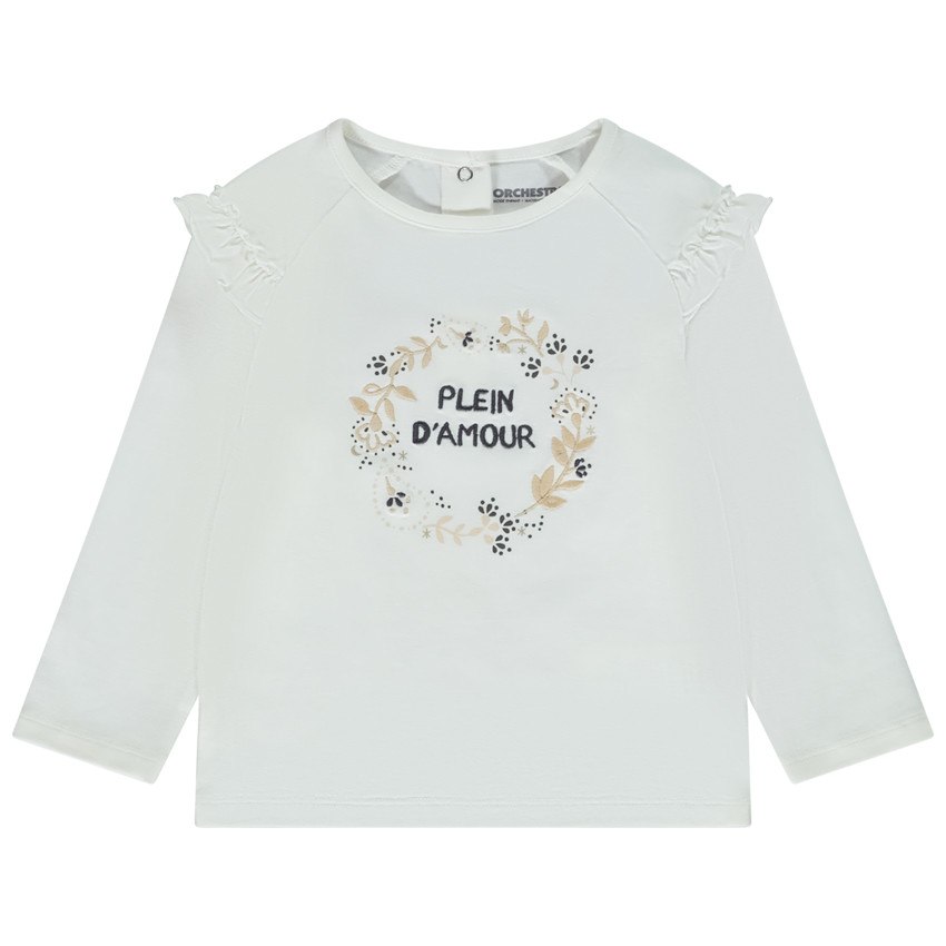 Lange mouwen geborduurd T-shirt voor baby meisje 