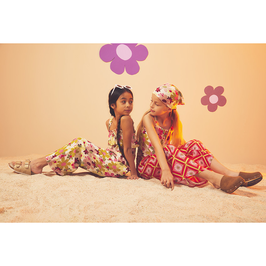 Combinaison longue volantée à smock imprimé fleurs pour fille 