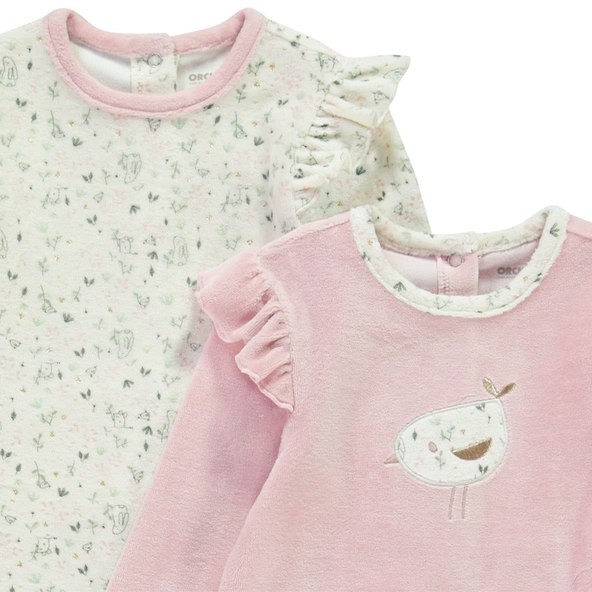 Lot de 2 dors-bien en velours oiseau pour bébé fille avec ouvertures différentes selon l'âge 