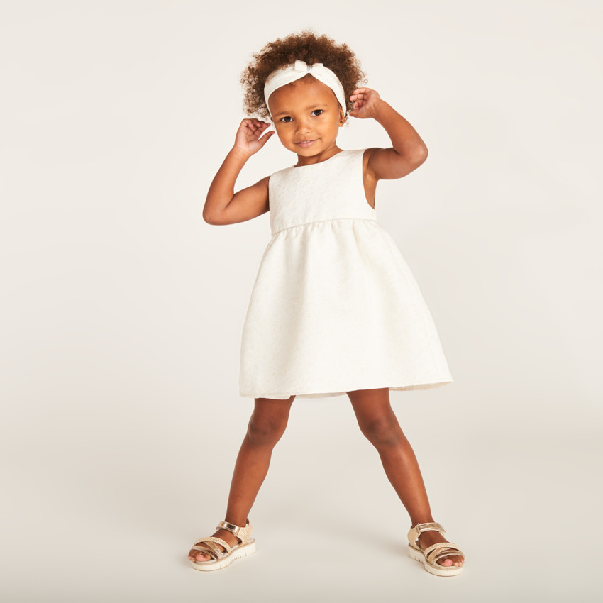 Robe en jacquard fleuri + bandeau à nœud pour bébé fille 