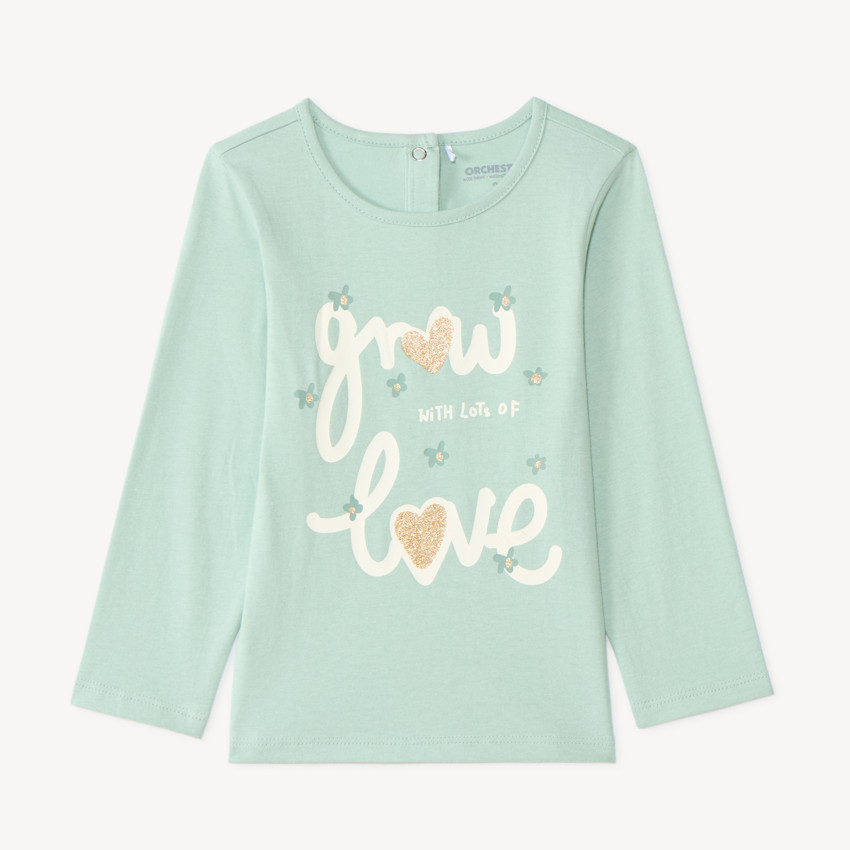 T-shirt manches longues bébé fille print pailleté fantaisie 