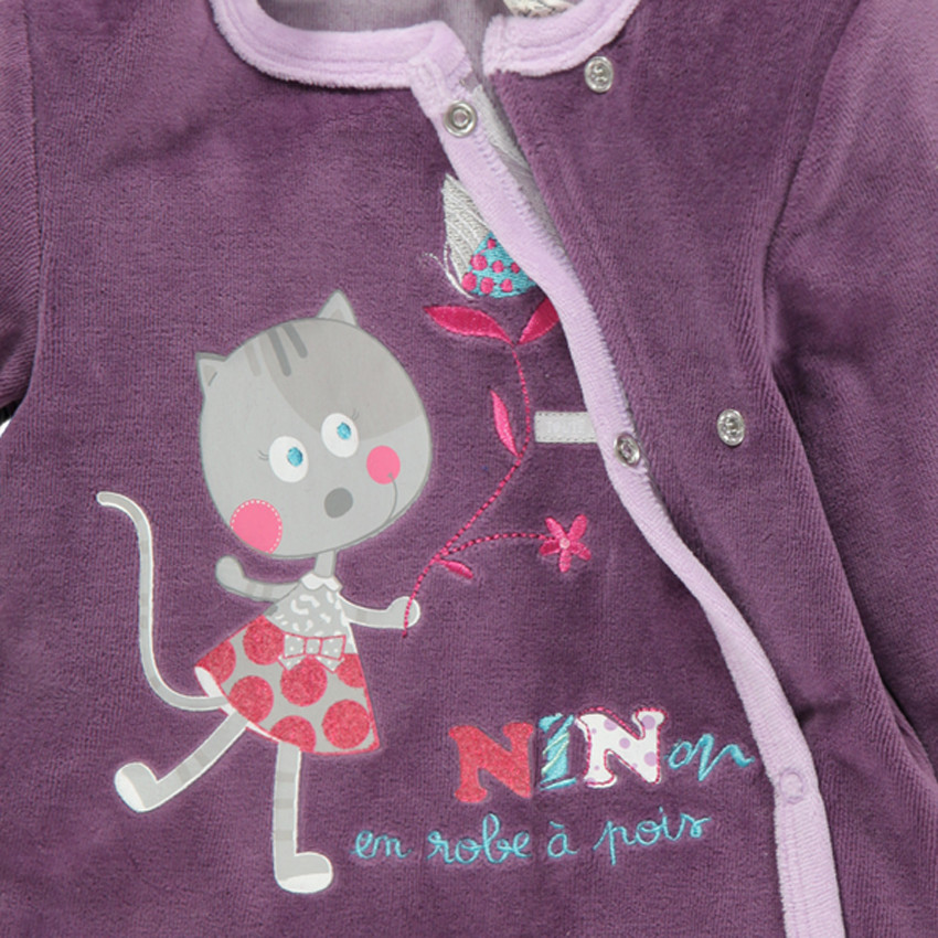 Dors-bien en velours avec patch petit chat 