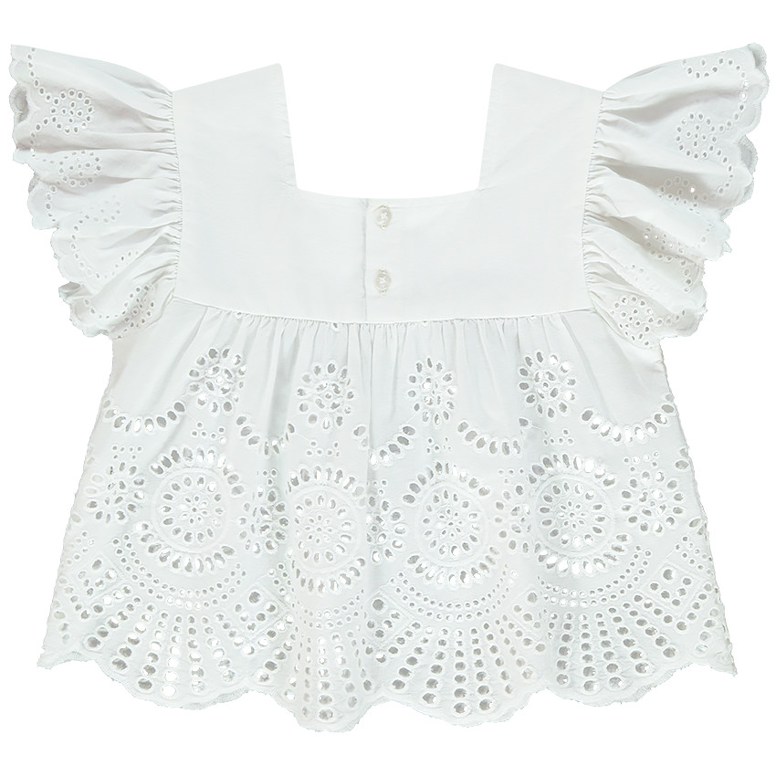 Tunique en voile manches volantée et broderie anglaise pour fille 