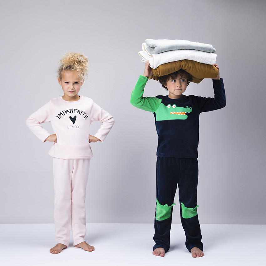 Pyjama en polaire rose à message pour enfant fille 