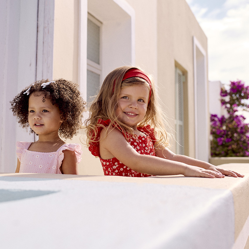 Jurk met korte mouwen bedrukt in cloqué mesh voor baby meisjes 