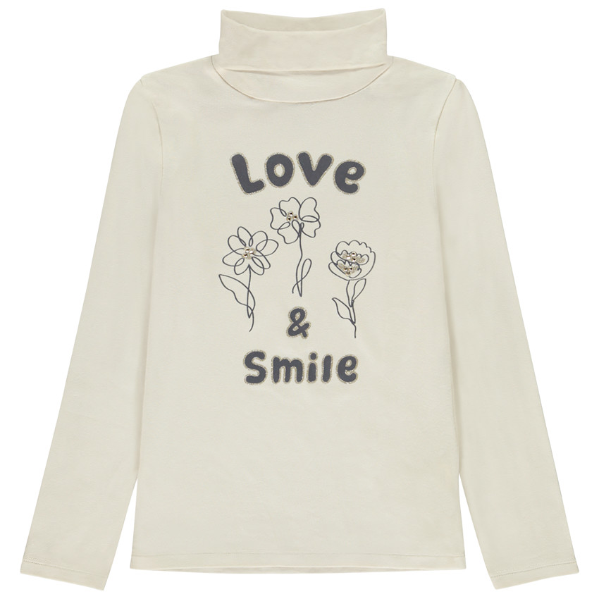 Sous-pull à col roulé print fleurs à strass pour fille 