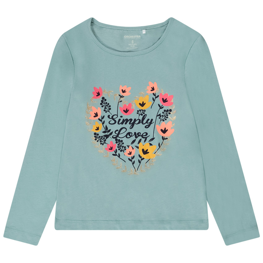 T-shirt manches longues print fantaisie pailleté pour fille 
