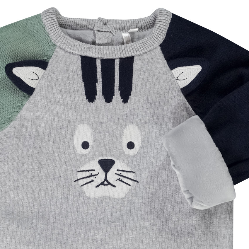 Trui in gebreid speels kat colour block effect voor baby jongen 