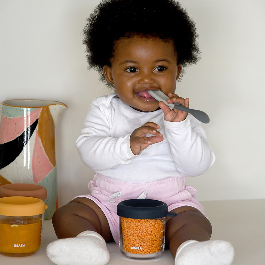 Pack robot cuiseur bébé Babycook Neo gris mineral + 2 pots + 2 cuillères 