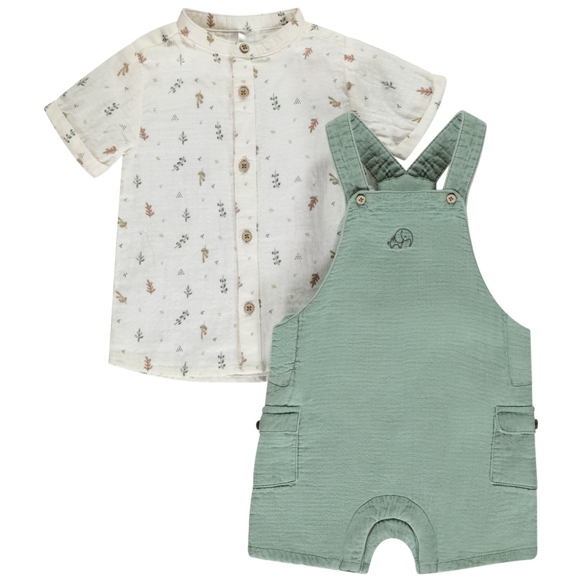 Set van 2 stuks met geborduurde salopette voor baby jongen 