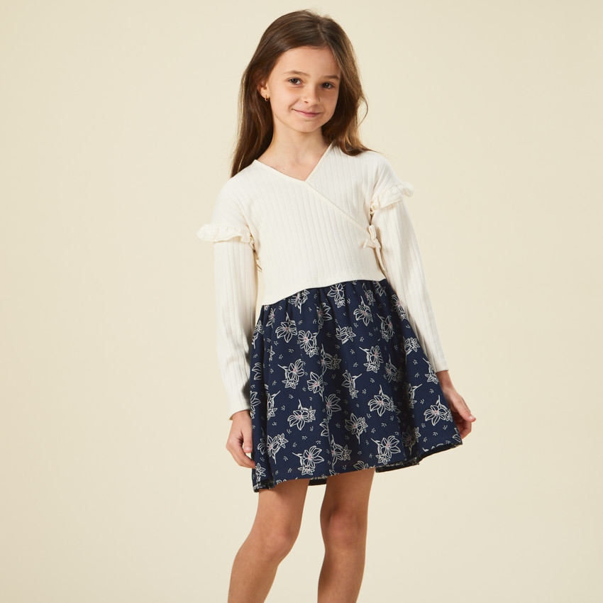 Robe manches longues effet 2 en 1 cache-cœur pour fille 