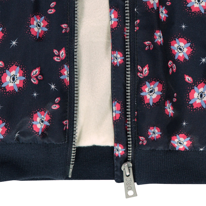 Bomber satiné imprimé fleurs et doublé sherpa 