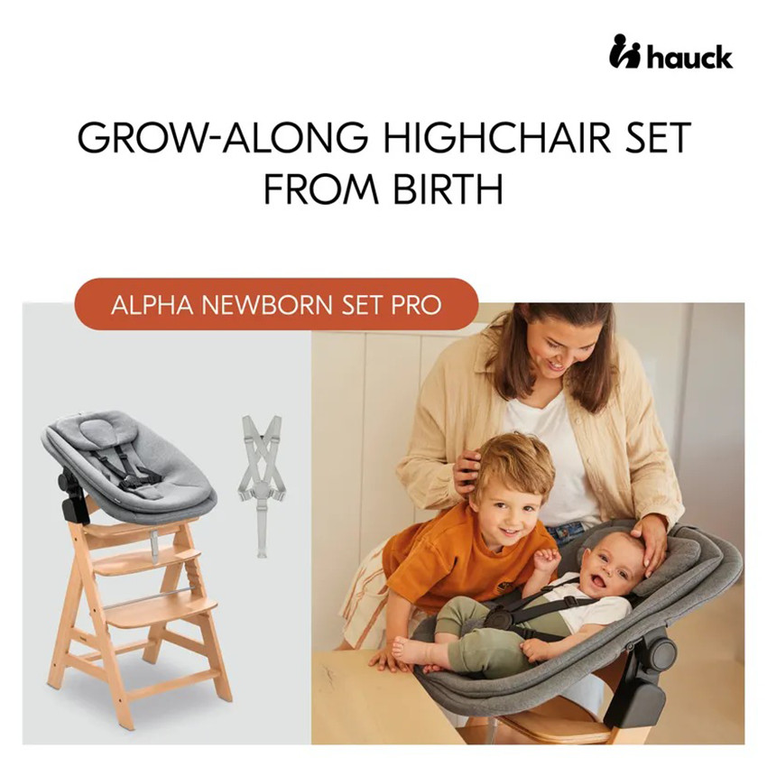 Set Chaise haute réglable Alpha+ & Transat & Harnais Naturel/Gris 