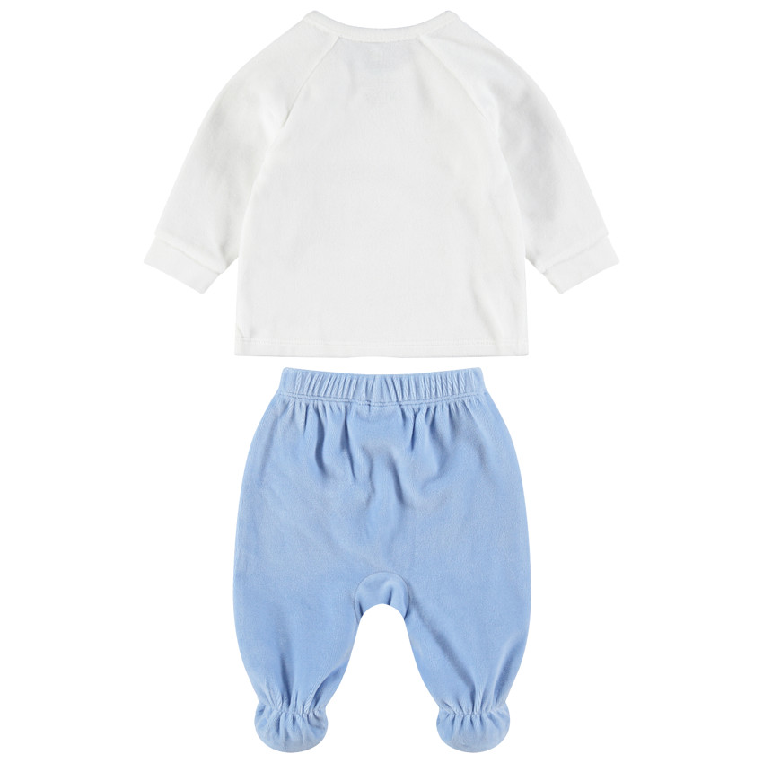 Fluwelen pyjama met twee kleuren en ©Smiley-prints en voetjes 
