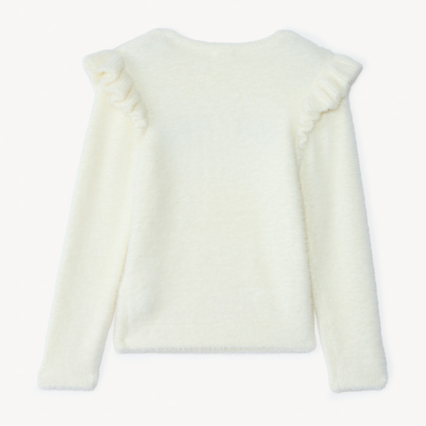 Pull pelucheux en tricot et volants fantaisies pour fille  
