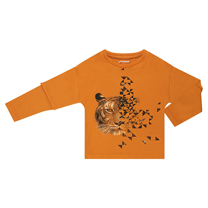 Tee-shirt manches longues effet 2 en 1 avec tigre printé 