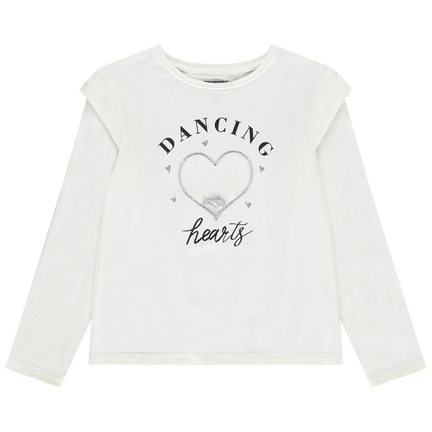 Langarm T-shirt met schoudervullingen en print voor meisjes 