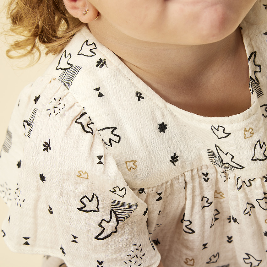 Robe manches courtes imprimé oiseaux pour bébé fille 