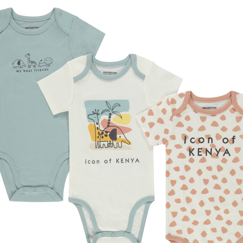 Set van 7 bodies met korte mouwen en safari-motieven voor babyjongens 