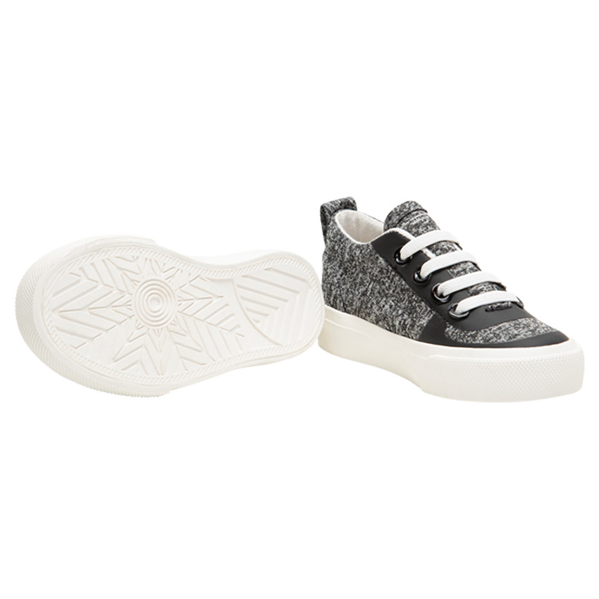 Baskets basses en toile chiné à lacets et semelle compensée 