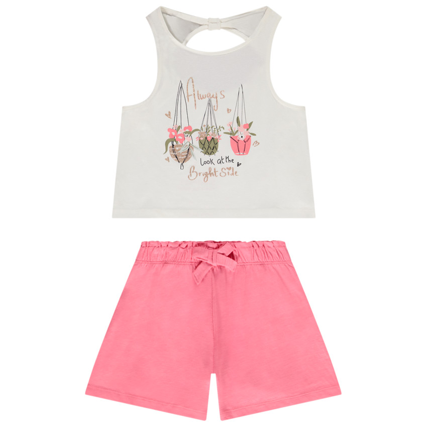 Ensemble 2 pièces en jersey débardeur printé + short uni pour fille 