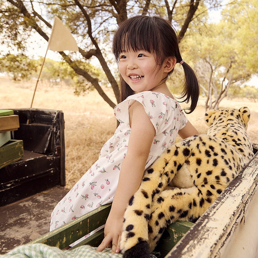 Jurk met korte mouwen met perzikpatroon voor meisjes 