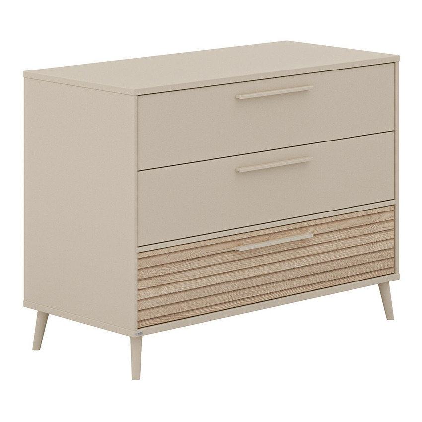 Commode 3 tiroirs 123 x 93 x 57 cm Cashmere Beige/Chêne Groovy 