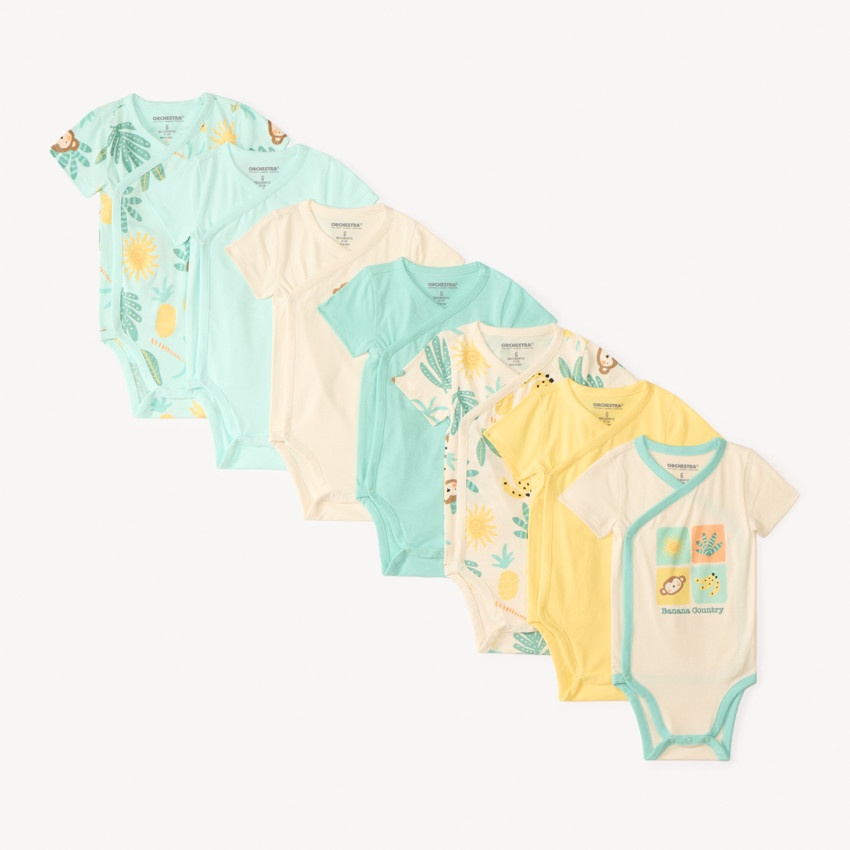 Set van 7 korte mouwen jungleprint rompers voor babyjongens (verschillende openingen afhankelijk van de leeftijd) 