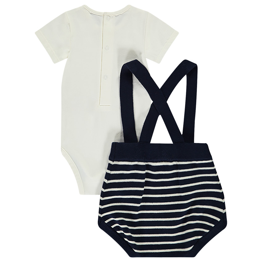 Ensemble 2 pièces avec short à bretelles rayé pour bébé garçon 