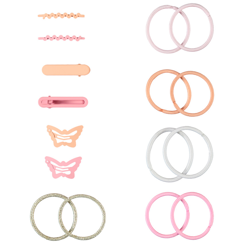 Set van 6 haarspelden + 10 gekleurde elastiekjes voor meisjes 