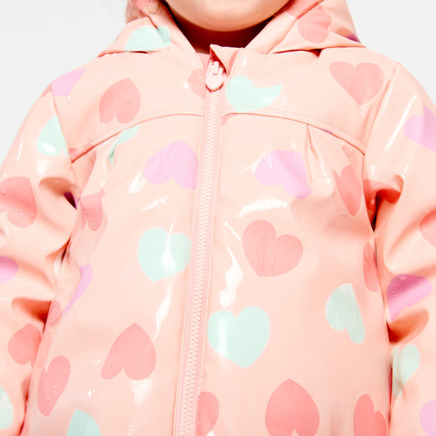 Waterafstotende rozenroze rubberparka met magische hartenprint voor babymeisje 