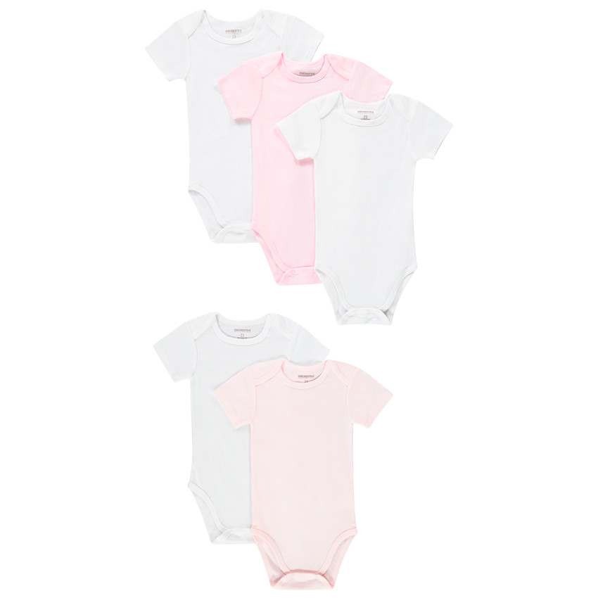Lot De 5 Bodies Manches Courtes Pour Bébé Fille - NEXT, Qualité Coton, Lavable Machine 40°C - Tailles 0-24 Mois