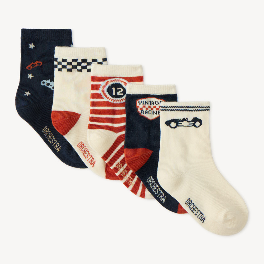 Lot de 5 paires de chaussettes normales bébé garçon motifs voitures vintage 