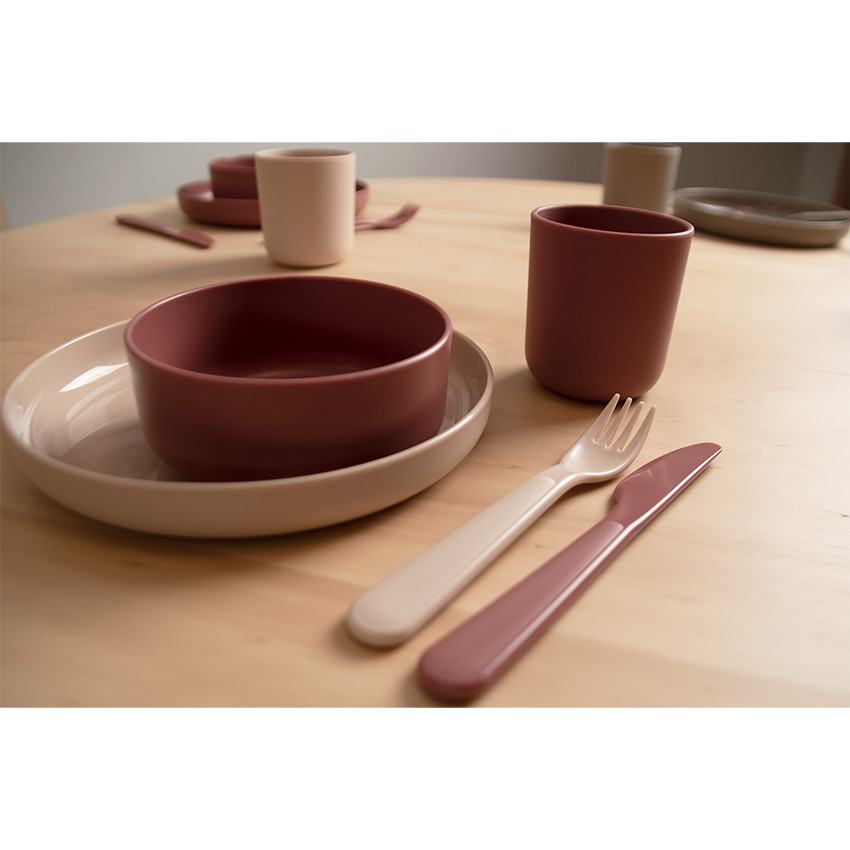 Set de 6 couverts Tiny Bioplastique – Rouge/Beige 