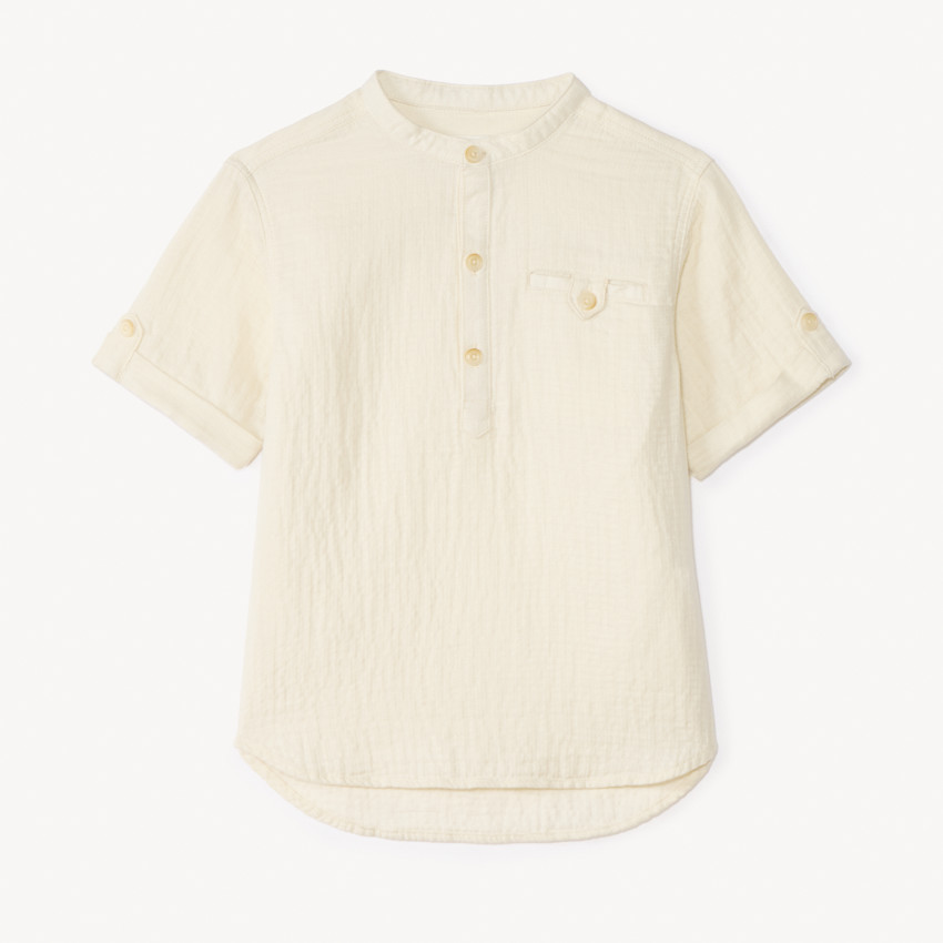 Korte mouw blouse met mao-kraag van gaas jongens 