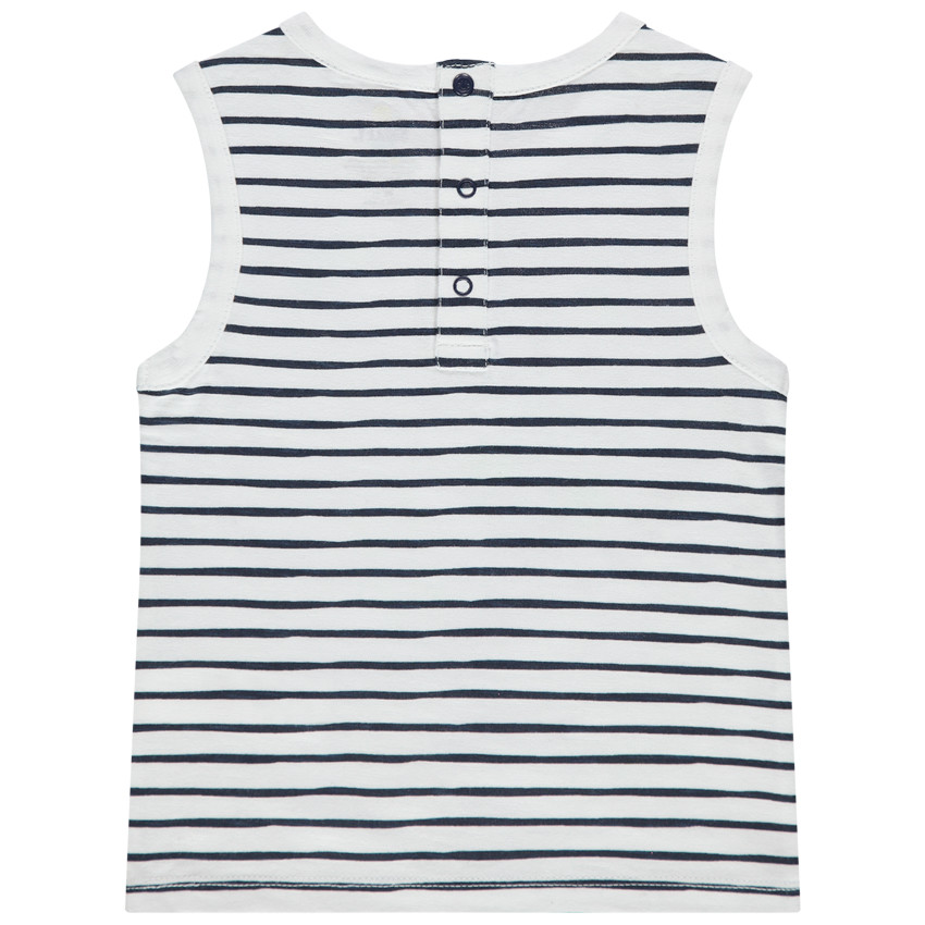 Gestreept topje van biokatoen met Smiley Baby-print 