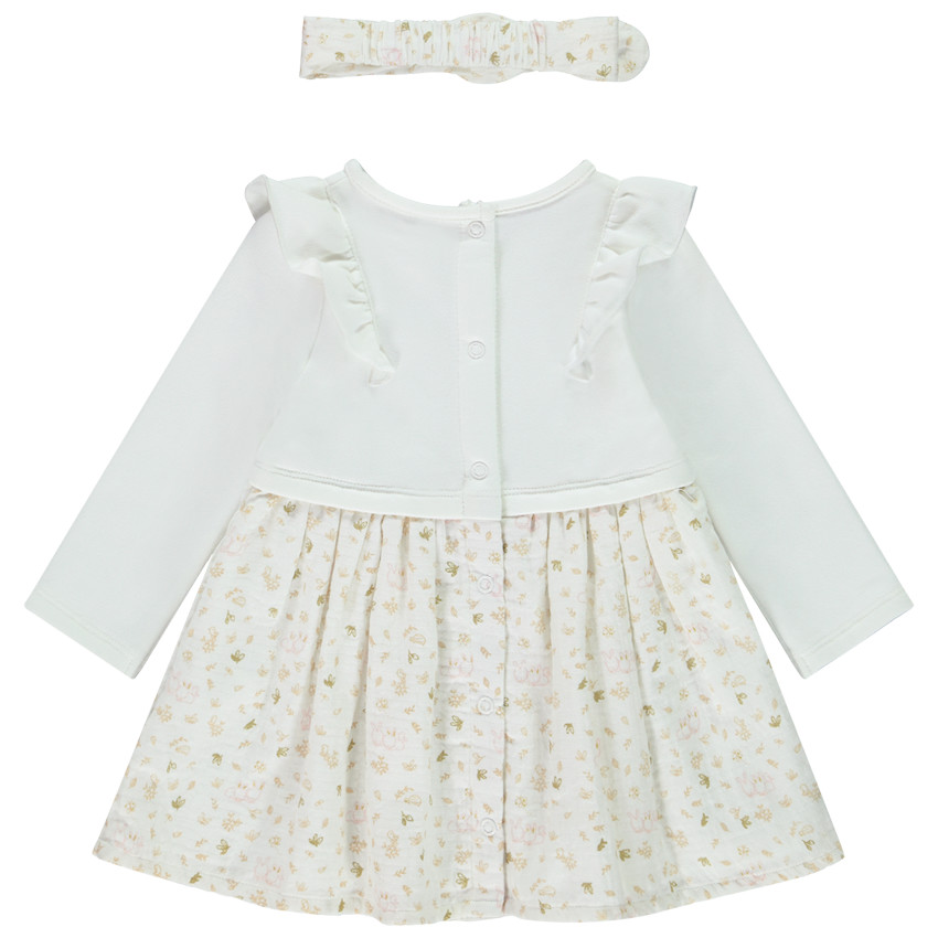 Ensemble 2 pièces robe effet 2 en 1 Lapin + bandeau pour bébé fille 