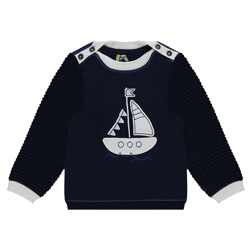 Trui van tricot matrozenmodel met patch met boot van tricot 