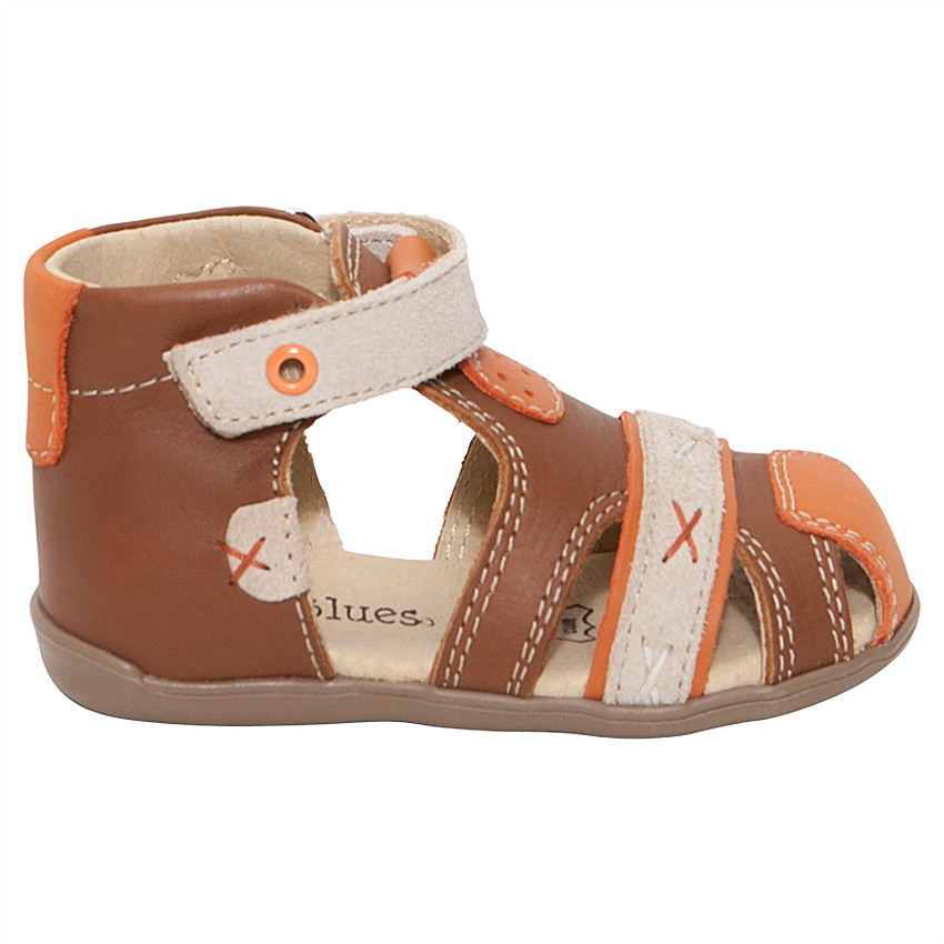 Blootvoetse sandalen in leder met klittenband 