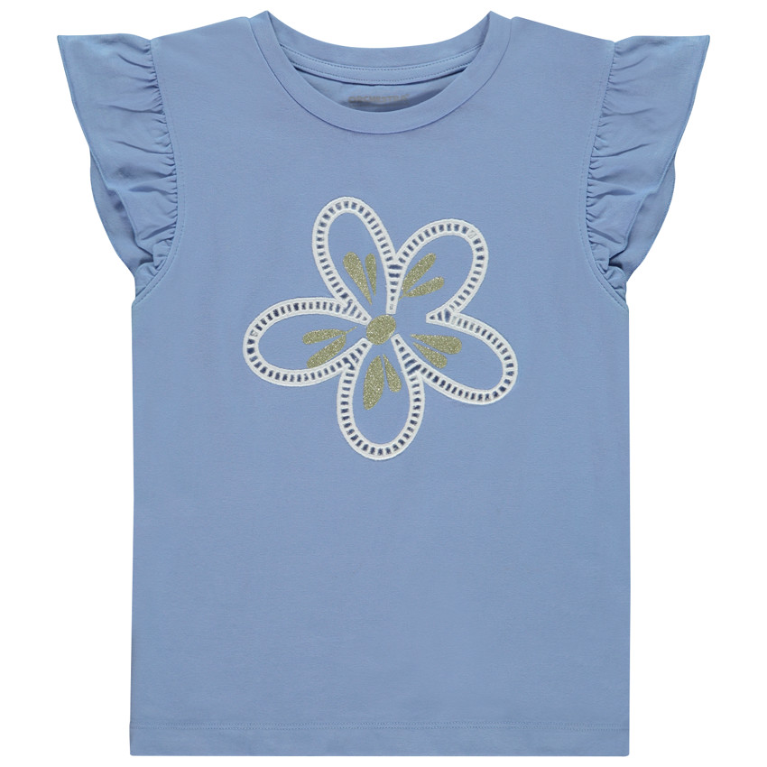 T-shirt manches courtes à fleur ajouée pour fille 