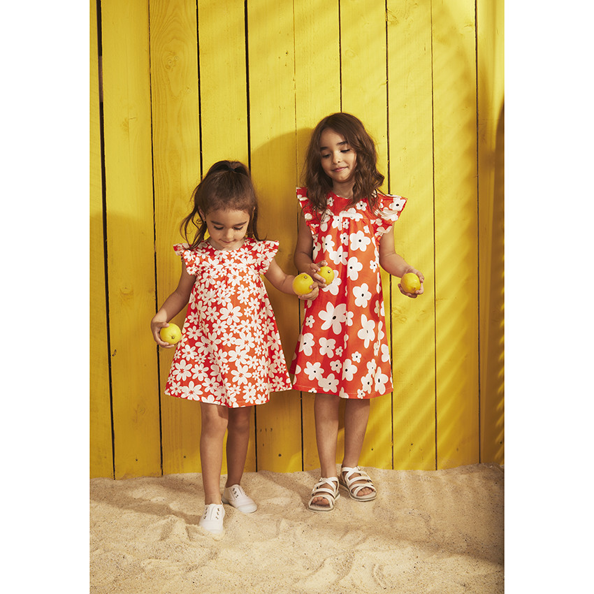 Jurk met korte ruches mouwen en bloemenprint voor meisjes 