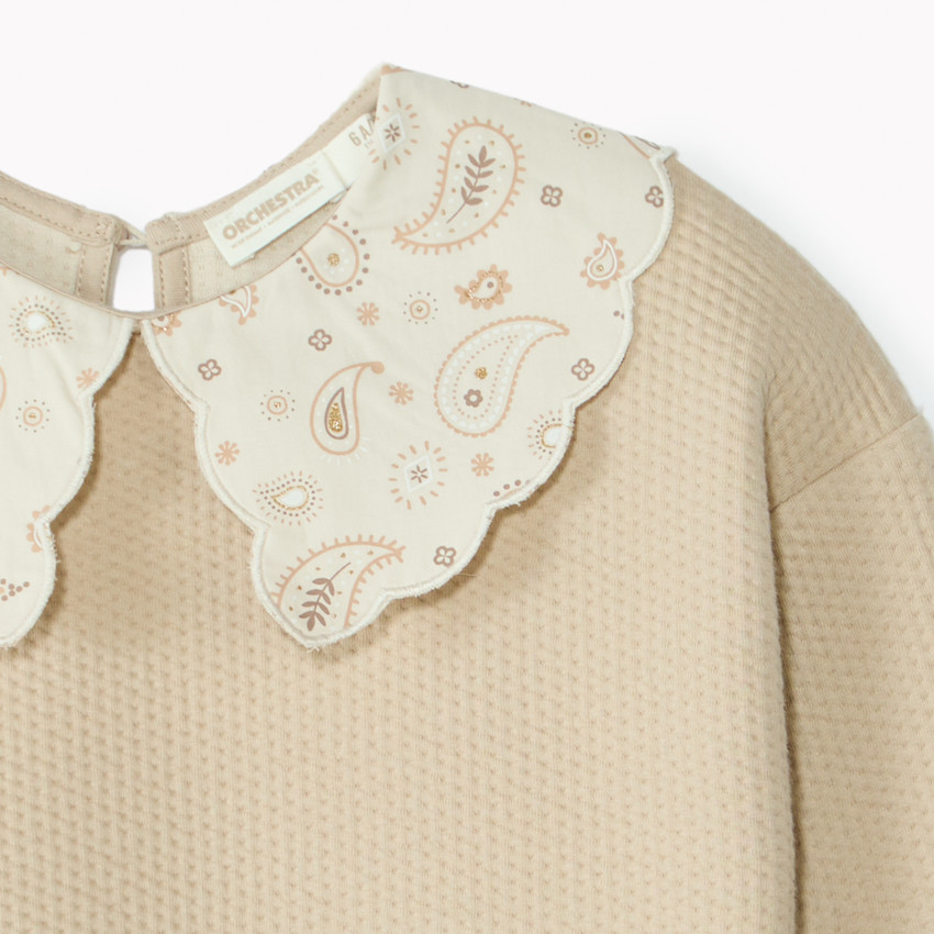 Fleece sweatshirt met kraag in paisleypatroon voor meisjes 