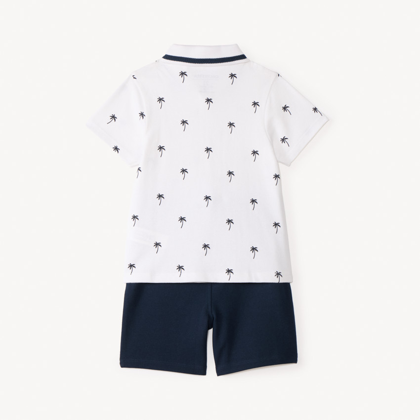 Set van 2 stukken: polo met korte mouwen + shorts met palmprint voor babyjongen. 
