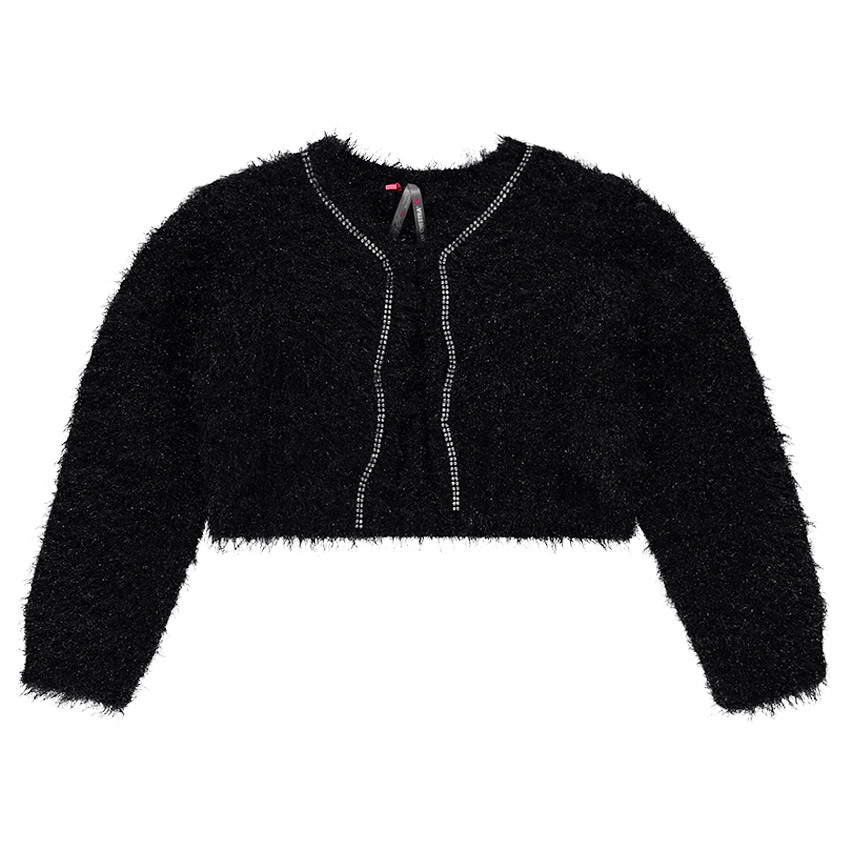 Gilet court en tricot poil effet brillant avec strass 