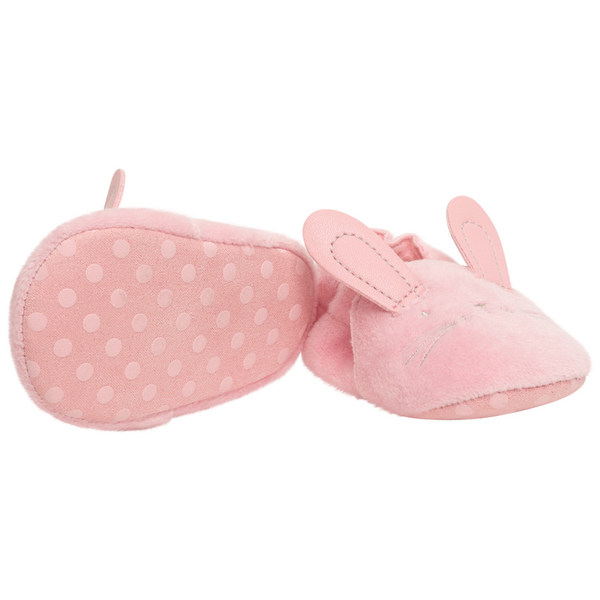 Chaussons souples pour bébé fille en sherpa fine motif lapin 