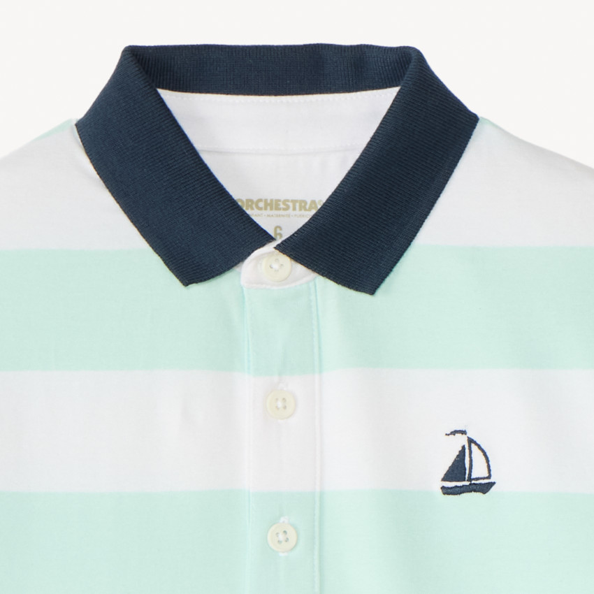 Poloshirt met korte mouwen en gestreept ontwerp met bootbrodering voor jongens 