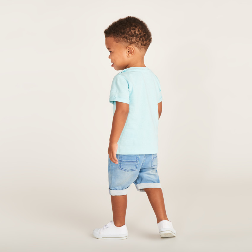 Korte mouwen effen T-shirt van popcorn-effect jersey voor babyjongen 