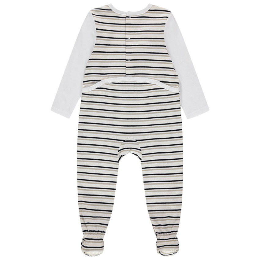 Dors-bien en coton bio à rayures et lion en relief 